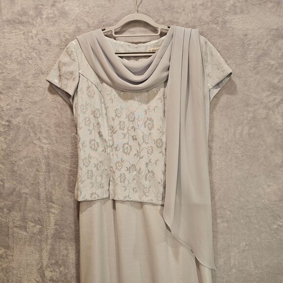 Dressbarn Womens 8 Formal light gray dress elegant brocade chiffon wedding Party - Picture 4 of 15